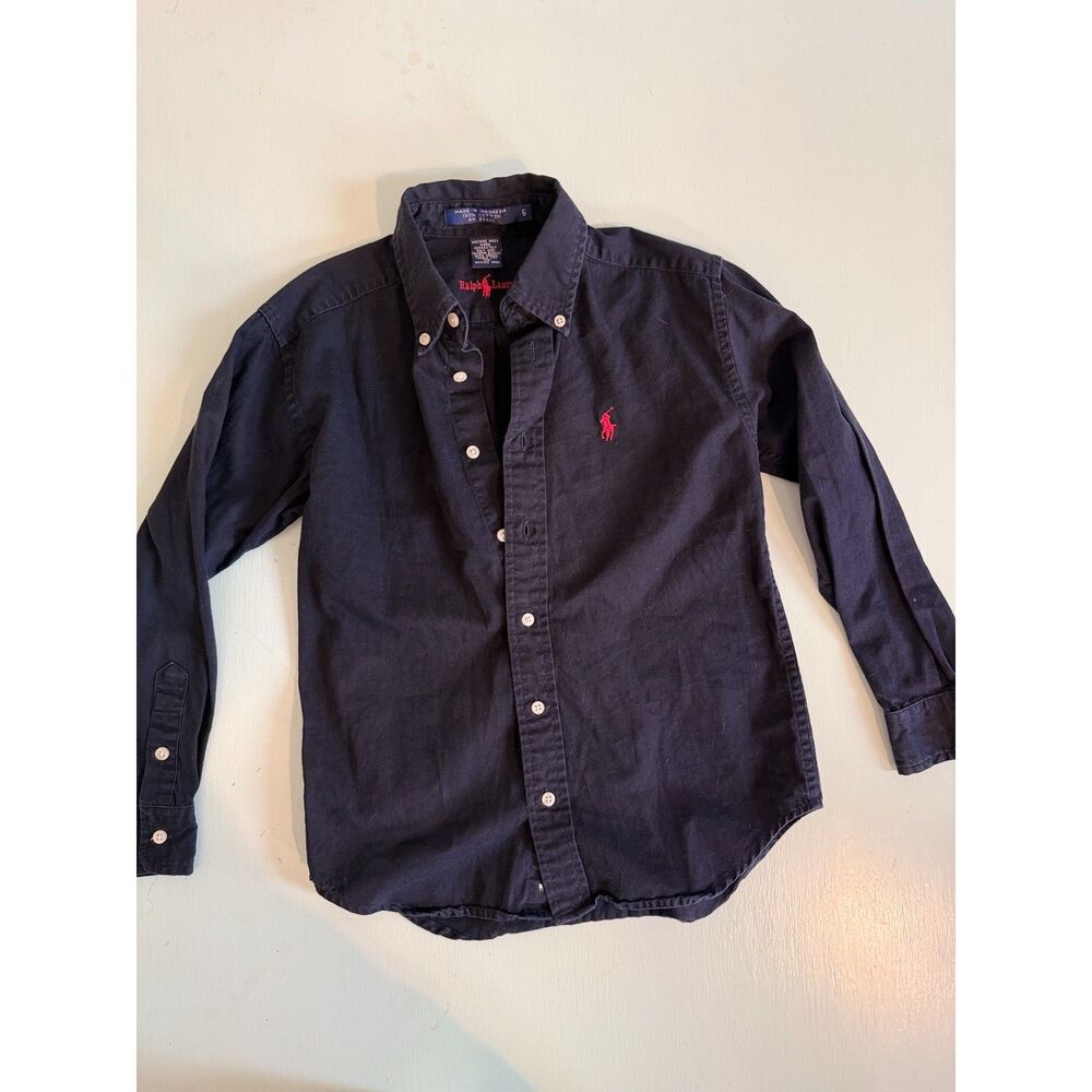 Polo Ralph Lauren Boys Size 6 Navy Button Down Shirt Red Pony 100% Cotton